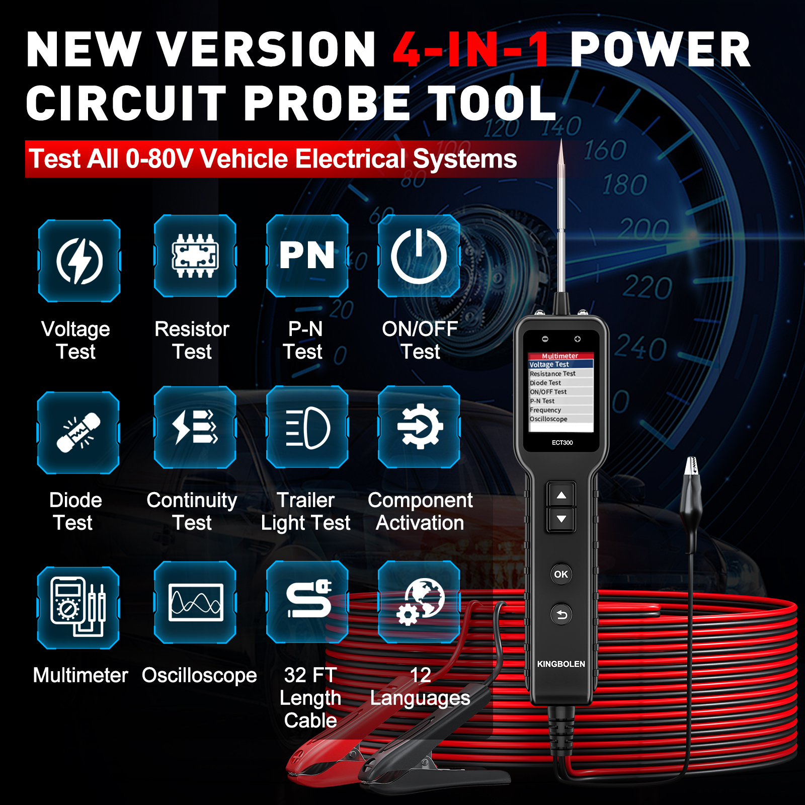 KINGBOLEN ECT300 Automotive Electrical Circuit Tester 12V 24V Car VoltageTest