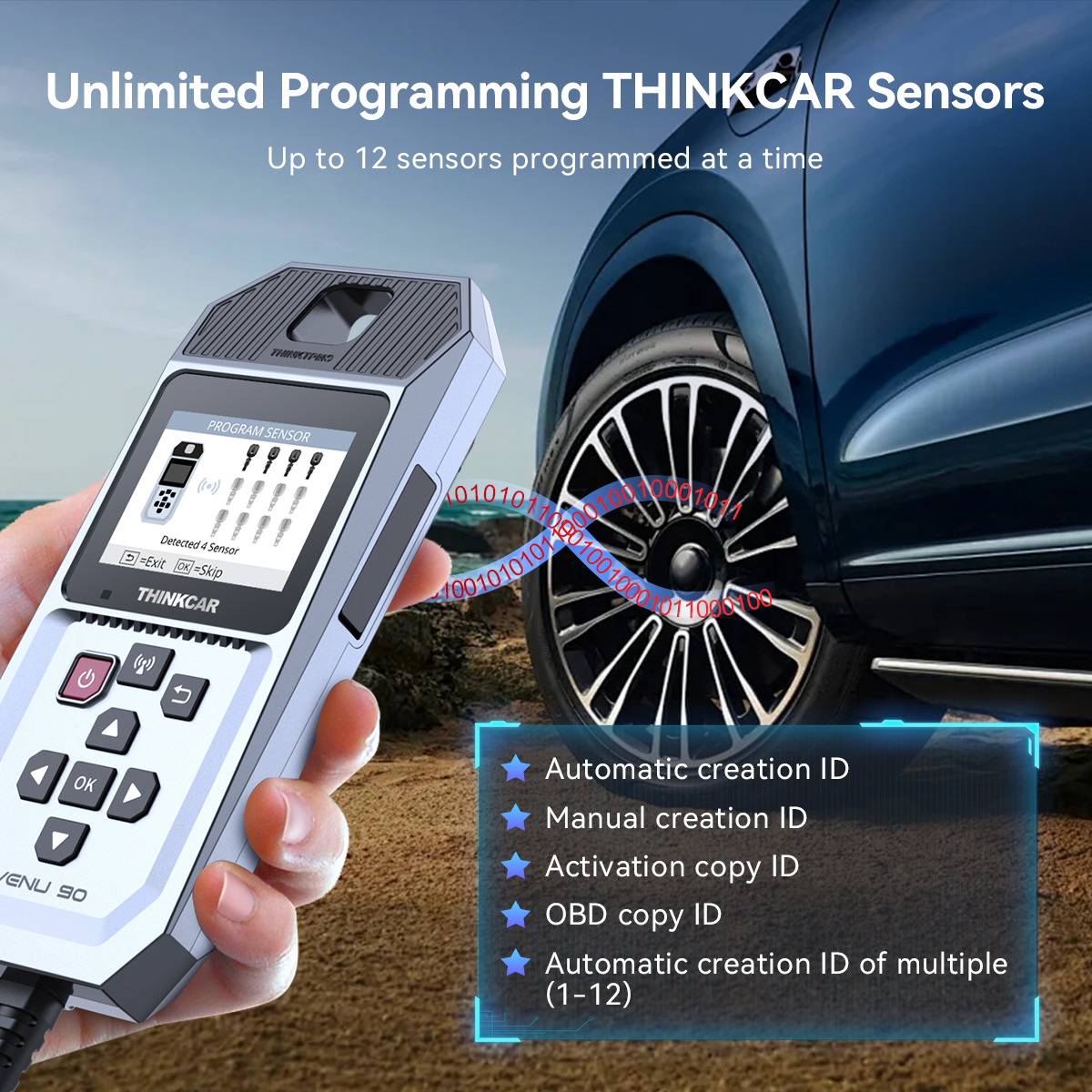 THINKCAR VENU 90 WIFI Update TPMS Diagnostic Tool Tire Pressure Sensor Programming Tpms Sensor Activation Tool for Universal Car