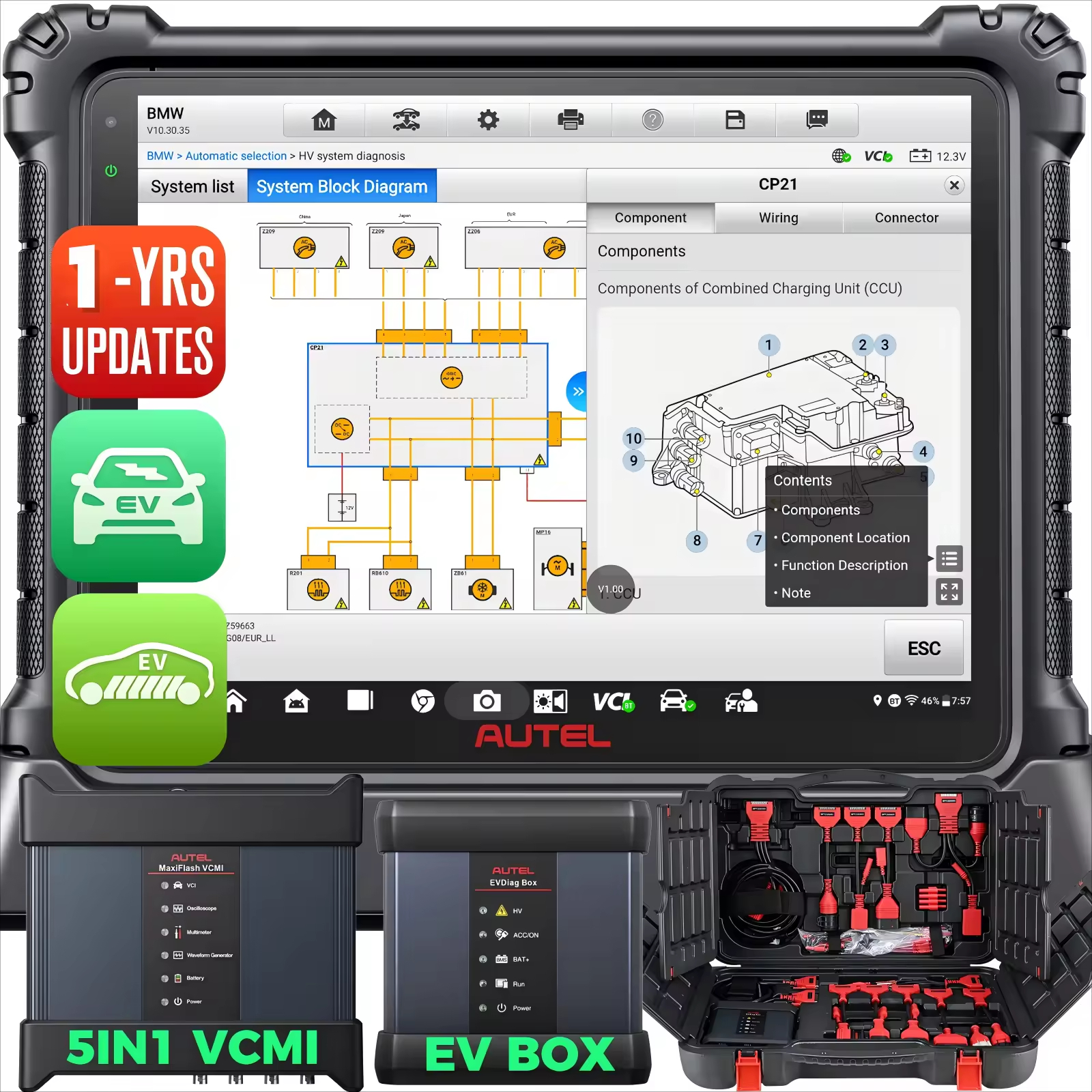 MaxiSys Ultra EV Diagnostic Tool, FCA AutoAuth, VAG Guided Procedures, 36 Service Functions.