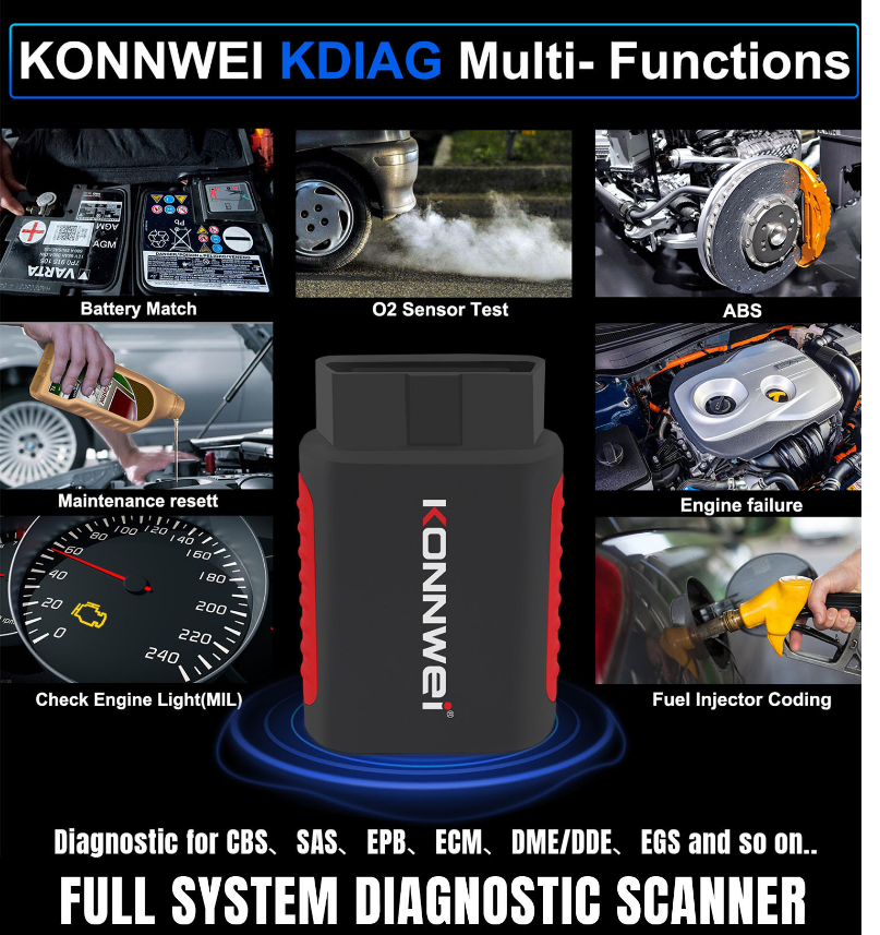 KONNWEI KDIAG Full Function Diagnostic Instrument ABS airbag Brake Pad Multi-function Diagnosis Breaking Scanner