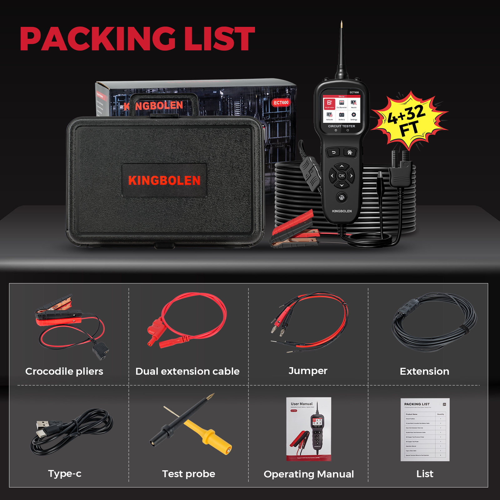 Kingbolen New ECT600 Auto Circuit Tester 12V/24V Car Battery Tester With Clean Function Electric Power Auto Scanner