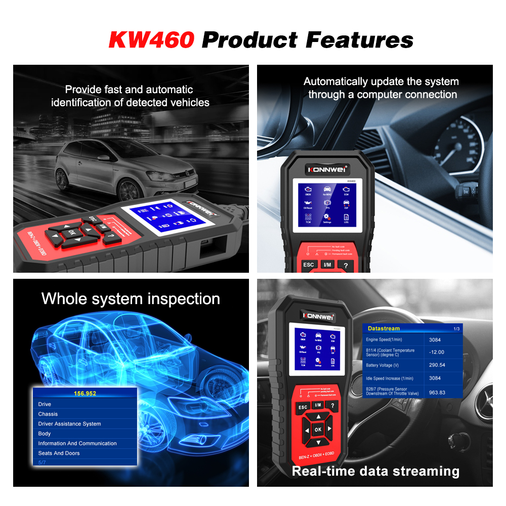 KONNWEI KW460 for Mercedes-Benz 11 Special Functions Full System ABS Brake System Diagnostic Scanner