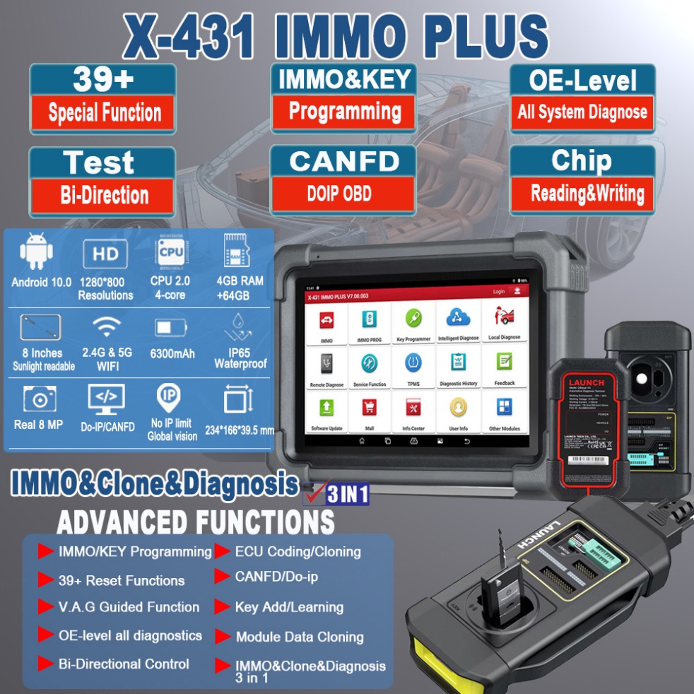 New LAUNCH X431 IMMO PLUS Key Programming Car Scanner Tool with X-PROG3 Programmer Launch X431 Immo Elite Pad Plus Pro