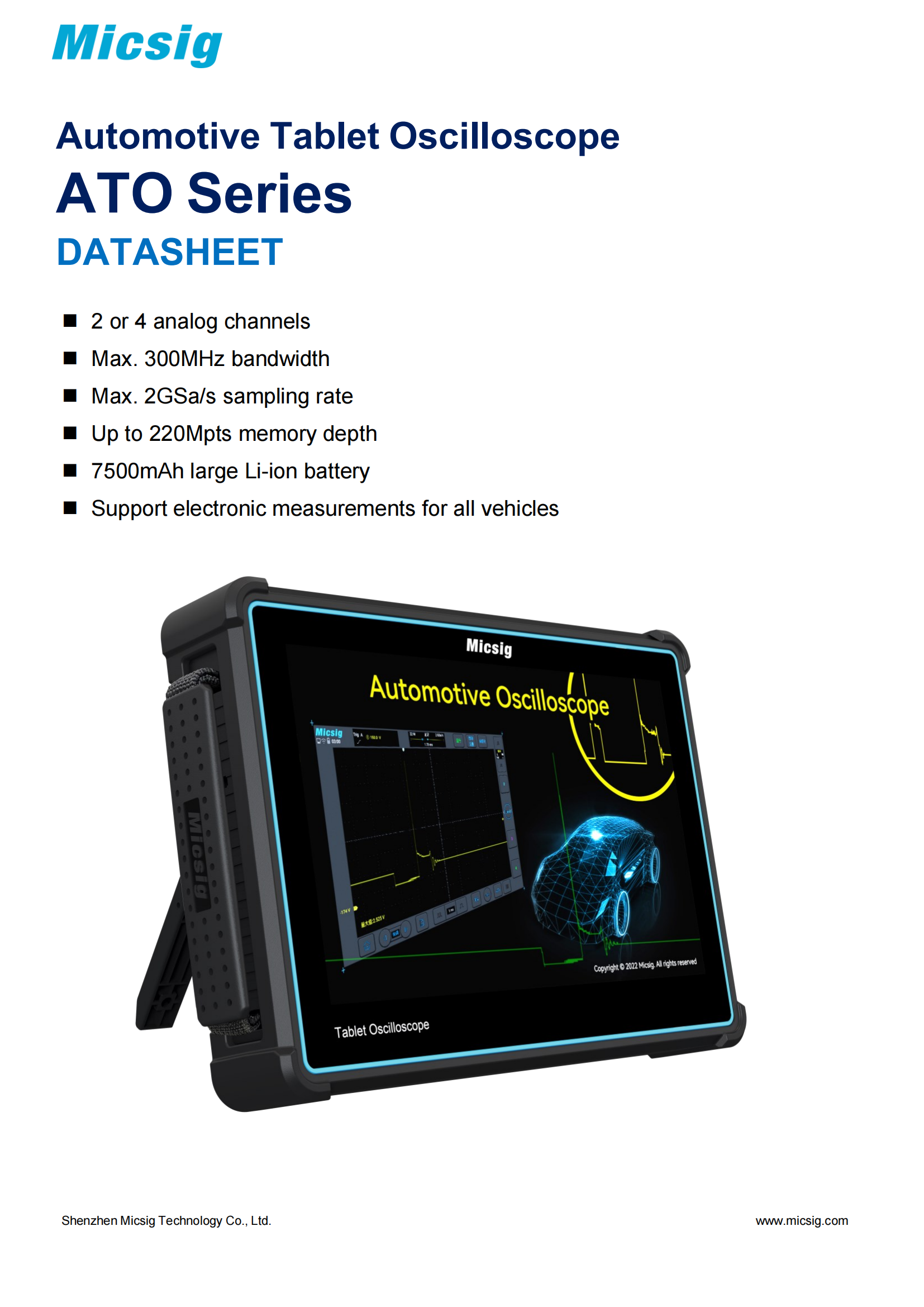 Micsig Automotive Oscilloscope ATO Series 100MHz-300MHz 2/4 Channels Sampling Rate 2GSa/s