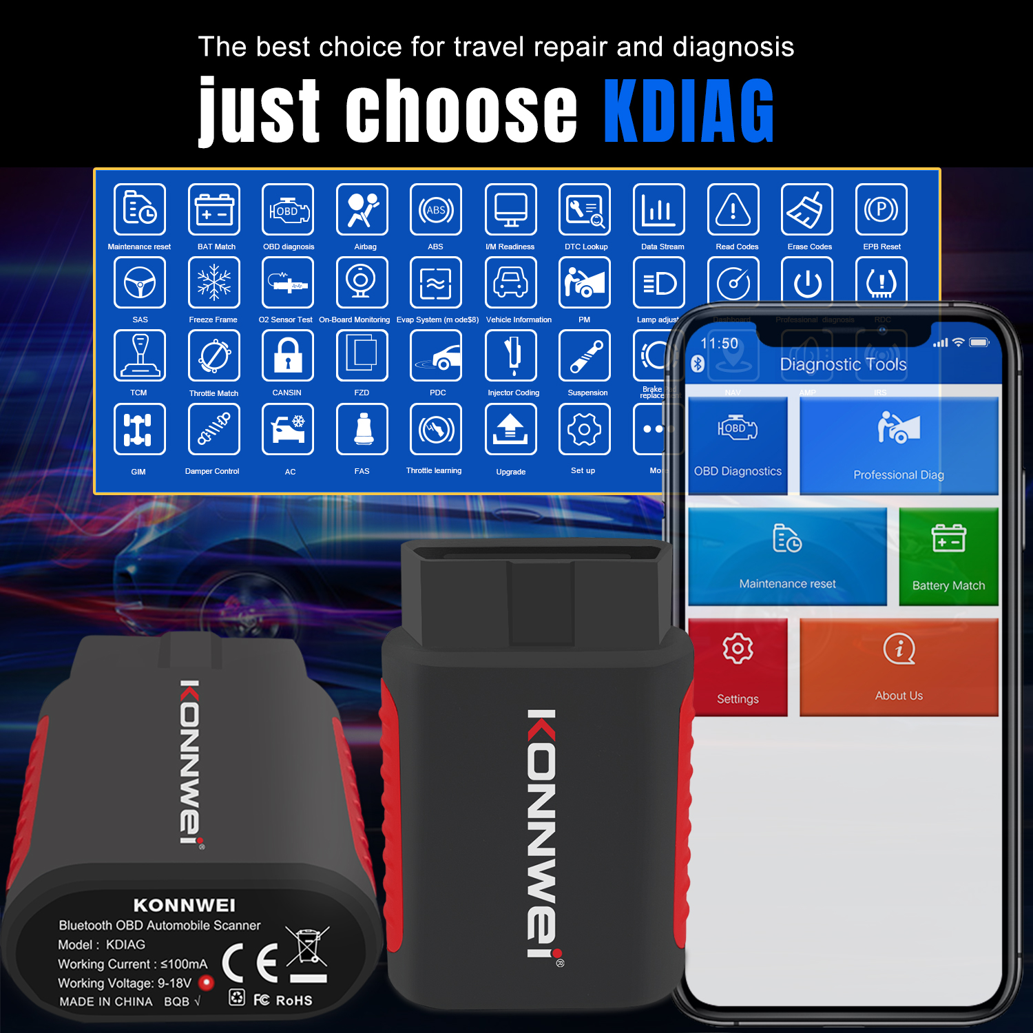 K DIAG Automotive Full Function Diagnostic Instrument Tools ABS Airbag Brake Pad Multi Functional Diagnostic Scanner