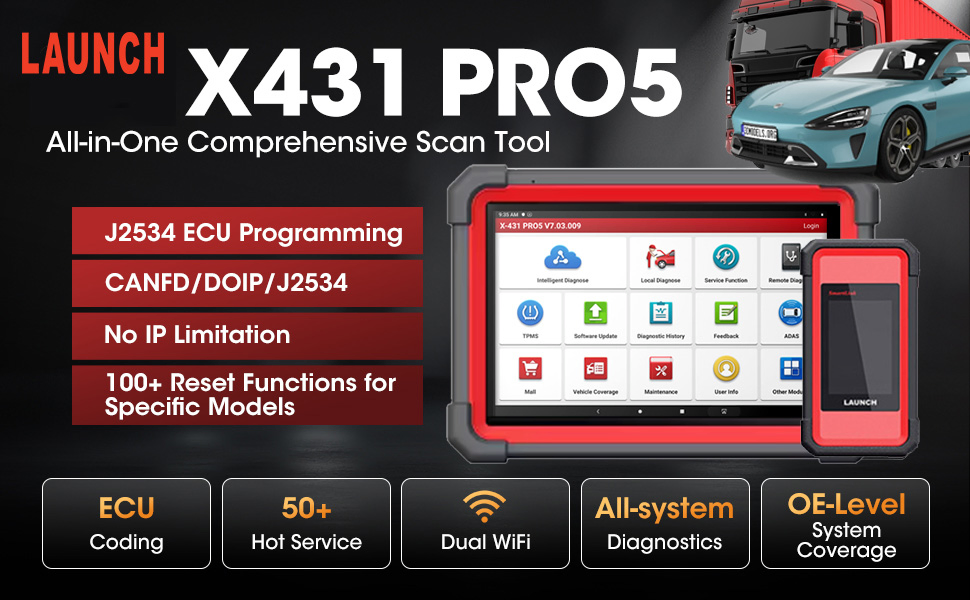 Launch X431 PRO5 Full System Smart Box Heavy Duty Truck Canfd Doip Car Diagnostic Tool