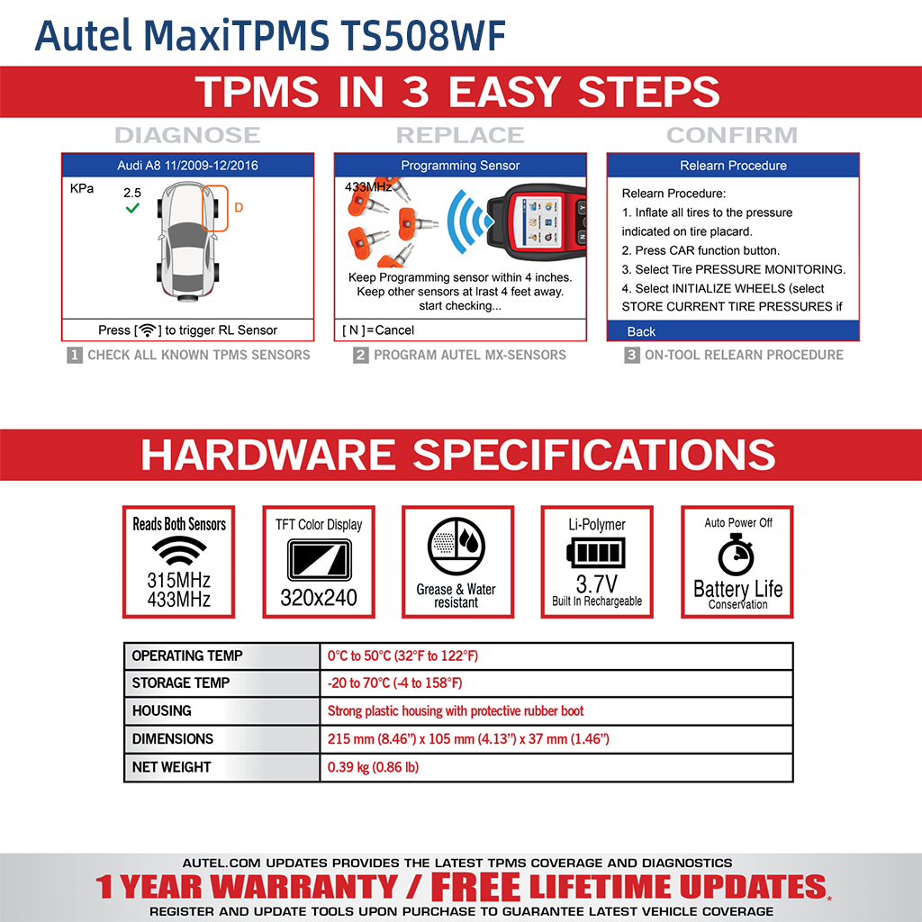 Autel MaxiTPMS TS508WF Maxi TPMS WiFi Diagnostic Tool Vehicle Universal MX Sensor TPMS Sensor Programming Tool TPMS Tool