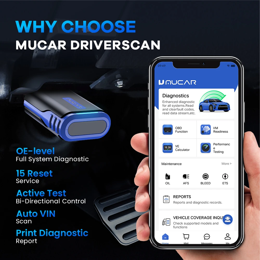 MUCAR DriverScan OBD2 Scanner Bi-directional Scan Tool OE Level All System Diagnostic Active Test 15 Service Function