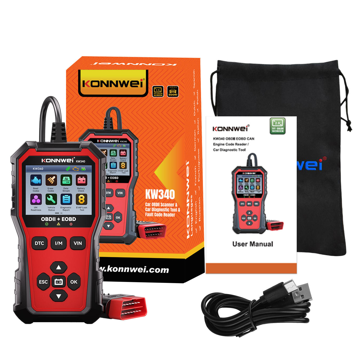 KW340 OBD2 Scanner Car Diagnostic Tools Engine Analyzer Car Scan Tools Code Reader Engine Automotive