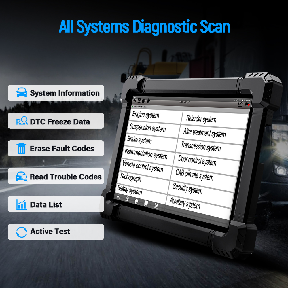 ANCEL X7 HD Heavy Duty Truck Scanner 24V Full System EPB ABS Oil Reset SAS D-P-F Regen TPMS ECU Coding OBD2 Diagnostic Tools