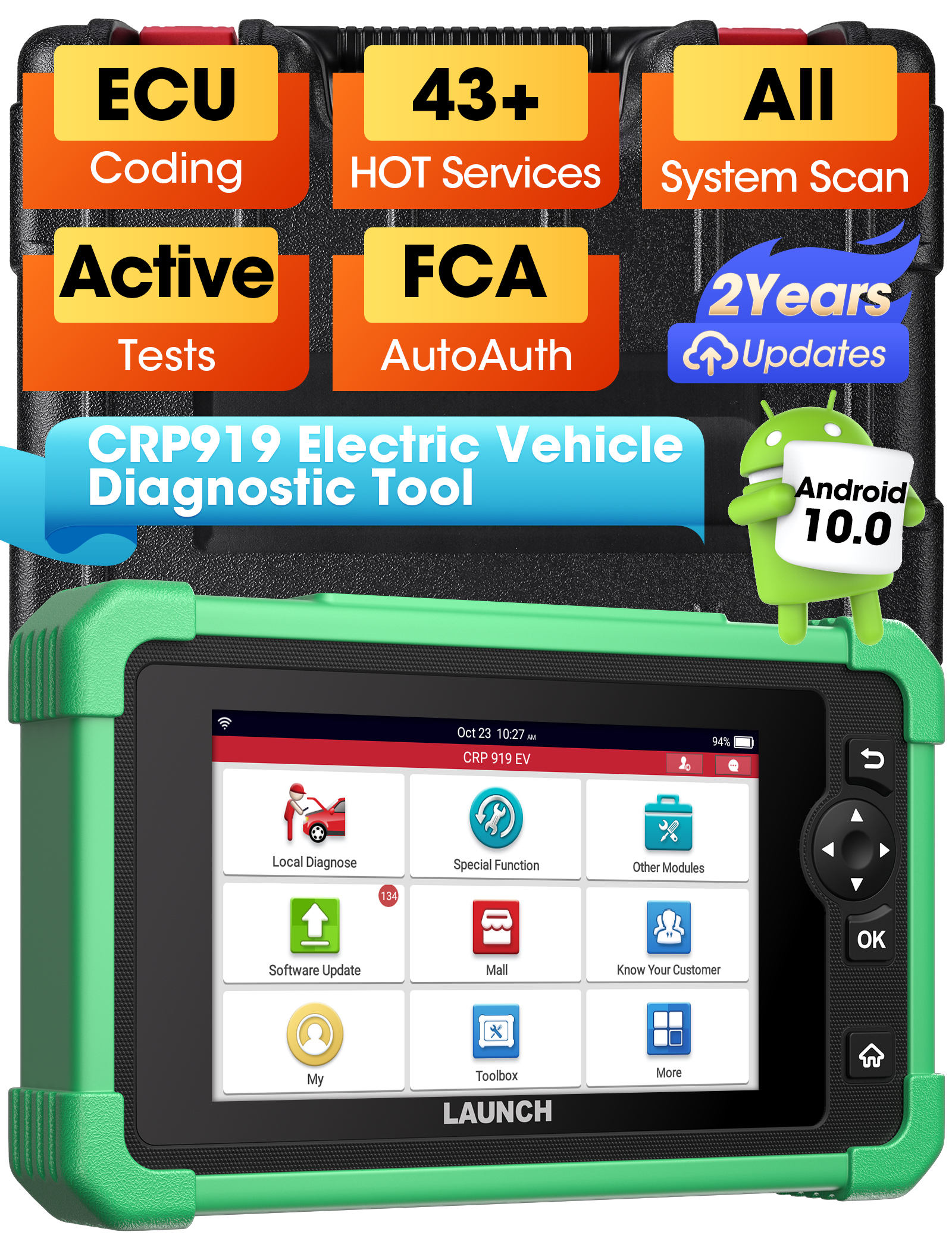 LAUNCH CRP919 EV Bidirectional Scan Tool for Electric Vehicles New Energy Cars ECU Coding CANFD&amp;DOIP FCA AutoAuth Reset