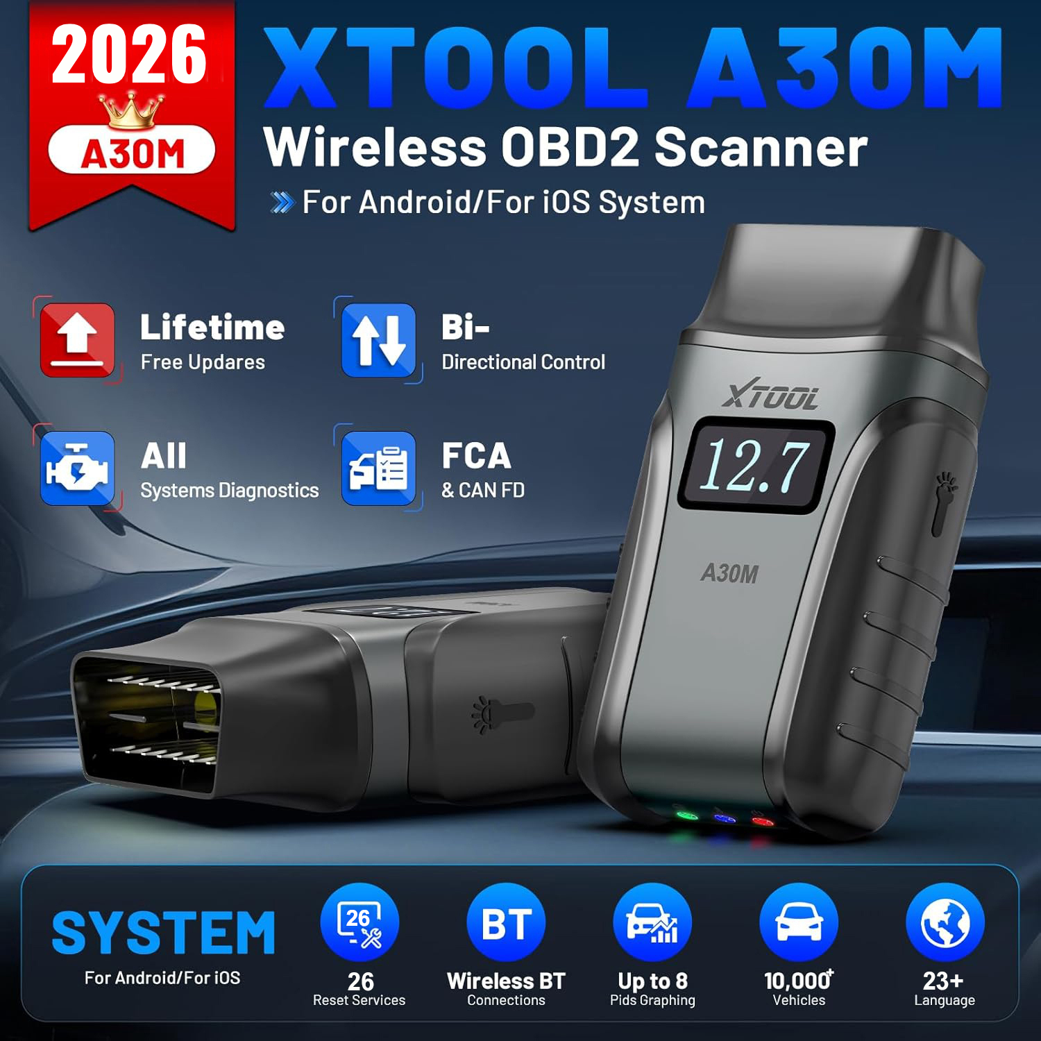 Free Update XTOOL A30M V2.0 OBD2 Full System Diagnostic Tool Engine Analyzer Bi-Directional Control Scanner 12V Car Code Reader
