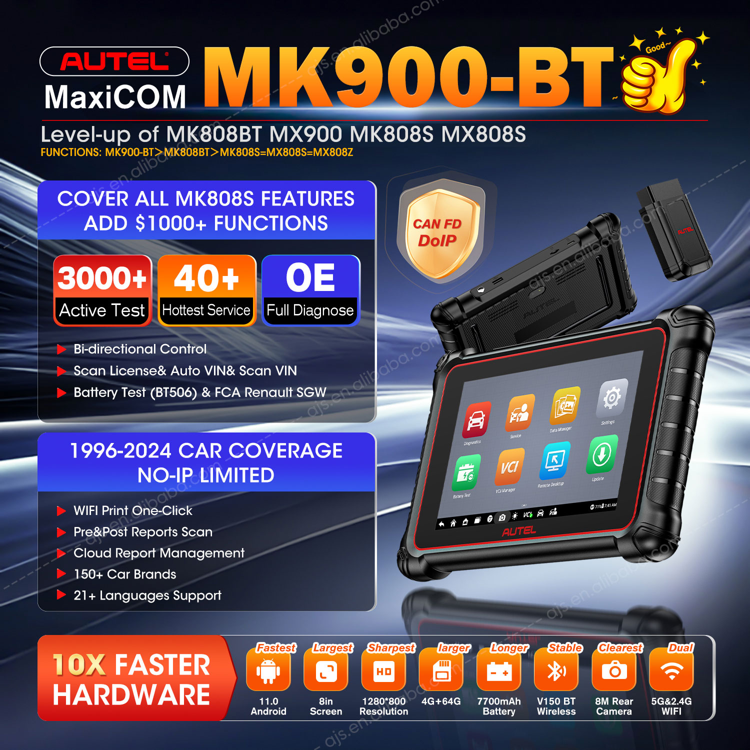 Autel MaxiCOM MK900BT Car Diagnostic Tool Altar MK808 MK808S MK808BT PRO MK 808 900 BT Professional Engine Analyzer OBD2 Scanner