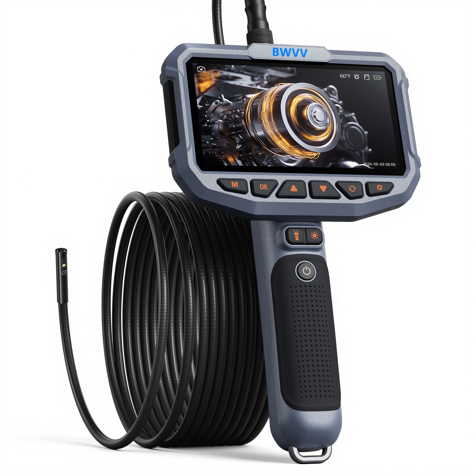5" IPS HD Handheld Version Snake Camera, 8 Optional Probes Automotive Borescope Waterproof Inspection Industrial Endoscope