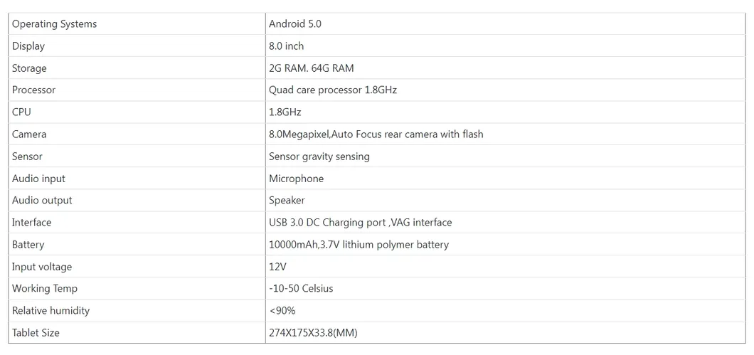 Xtool D8 Specifications Table