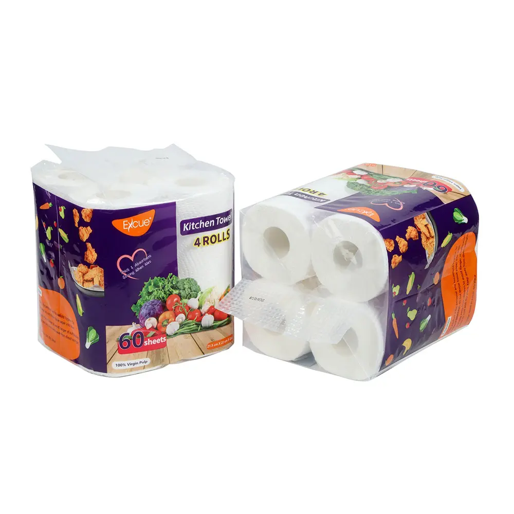 Wholesale Virgin Wood Pulp 2 Ply Kitchen Cleaning 4 PK Kitchen Tissue Roll Products, Factory
