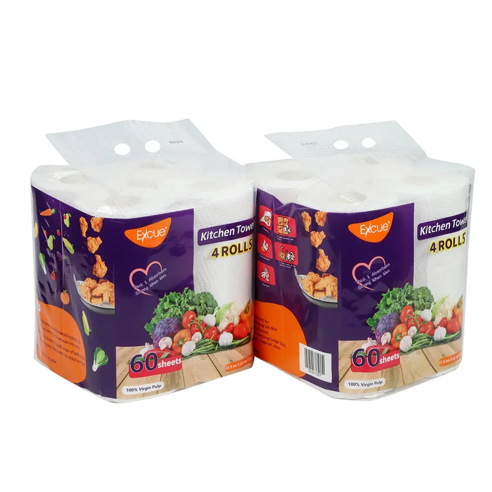 Wholesale Virgin Wood Pulp 2 Ply Kitchen Cleaning 4 PK Kitchen Tissue Roll Products, Factory