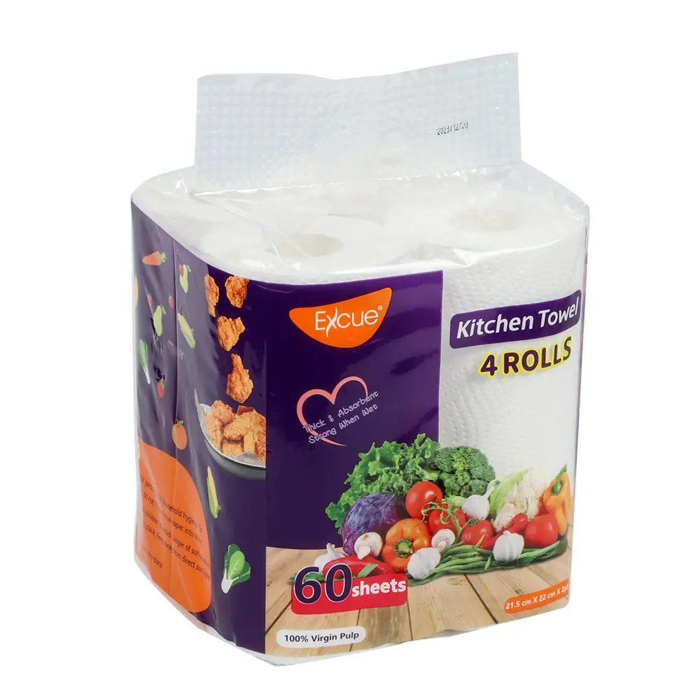Wholesale Virgin Wood Pulp 2 Ply Kitchen Cleaning 4 PK Kitchen Tissue Roll Products, Factory