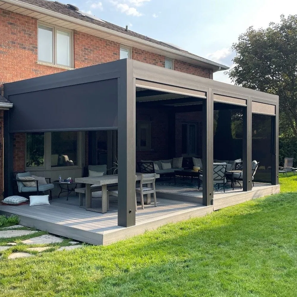 Wholesale Building Deck Outdoor Furniture Bioclimatic Garden Patio Electric Motorized Gazebo 4X8 OEM Louvered Roof Waterproof Sunshade Aluminum Pergola