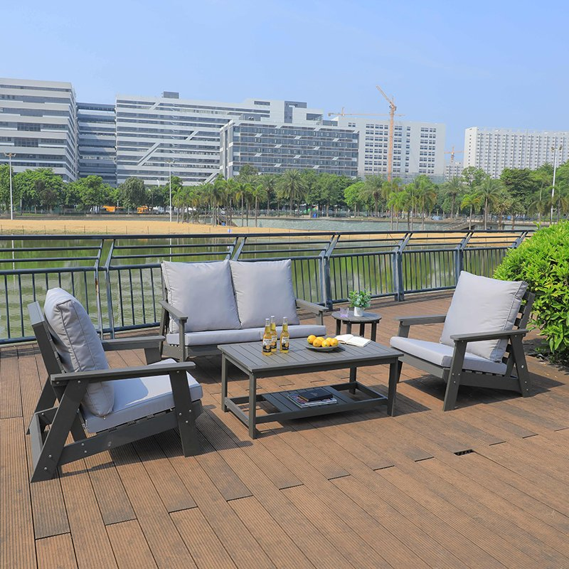 New Style Beach Furniture Patio Garden Waterproof Outdoor Plastic Wood Sofa Set
