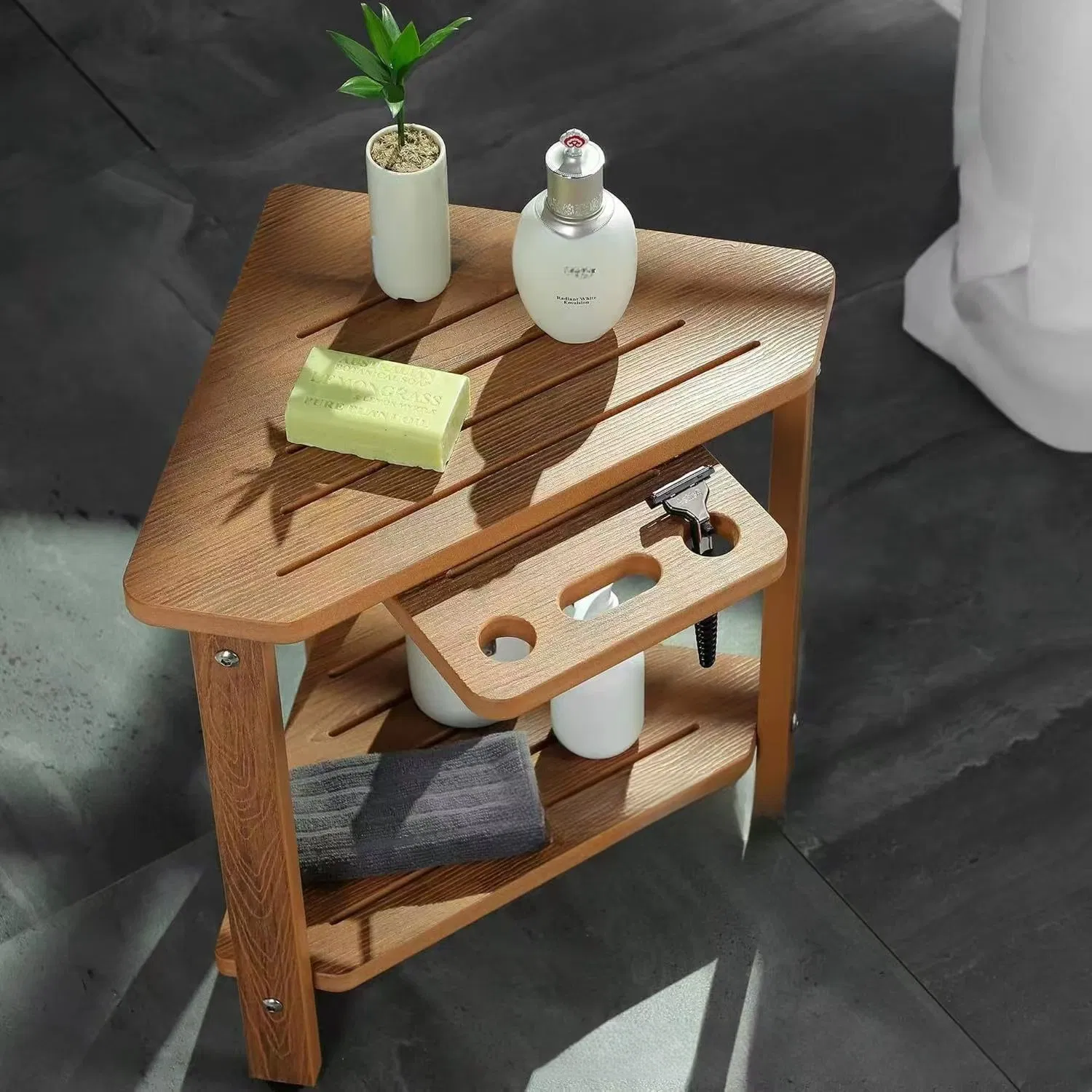 Elegant Bamboo Shower Bench with Storage Shelf and Non-Slip Feet