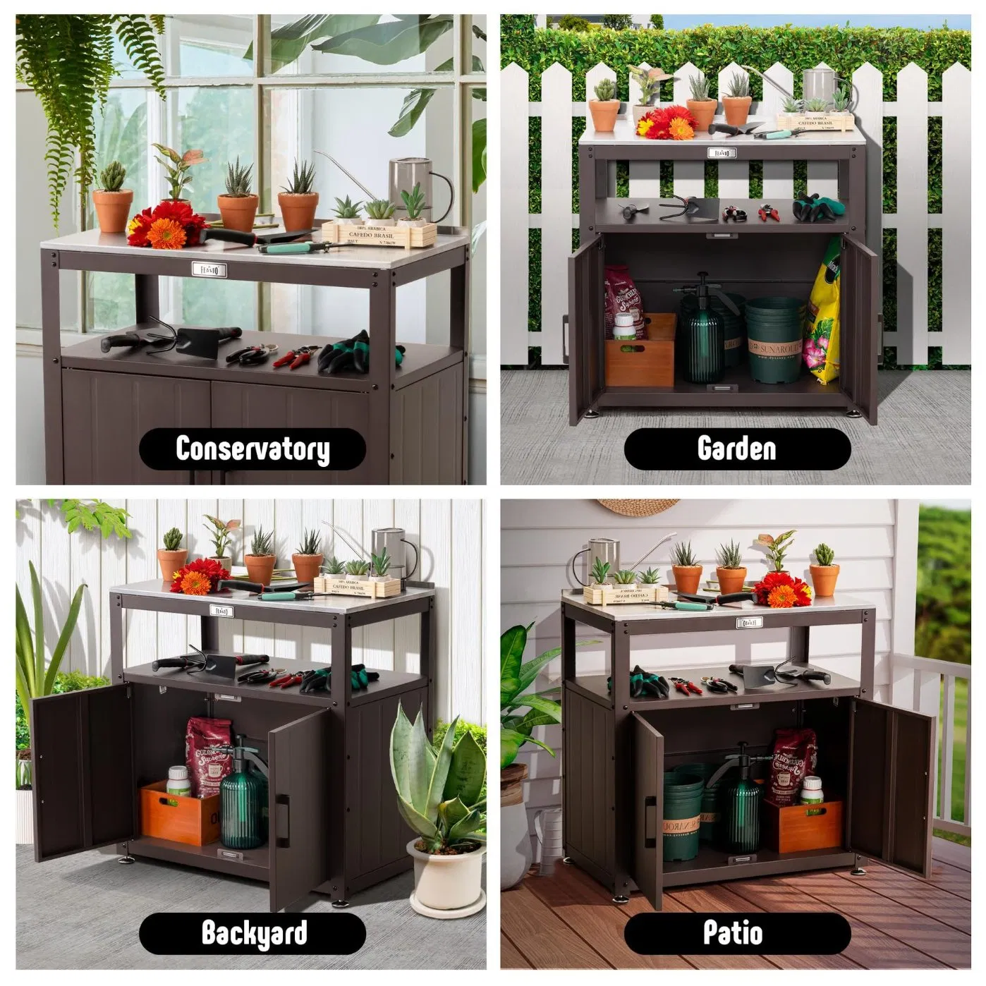 Large Capacity Stainless Steel Storage Cabinet Multi-Functional Outdoor Gardening Workbench