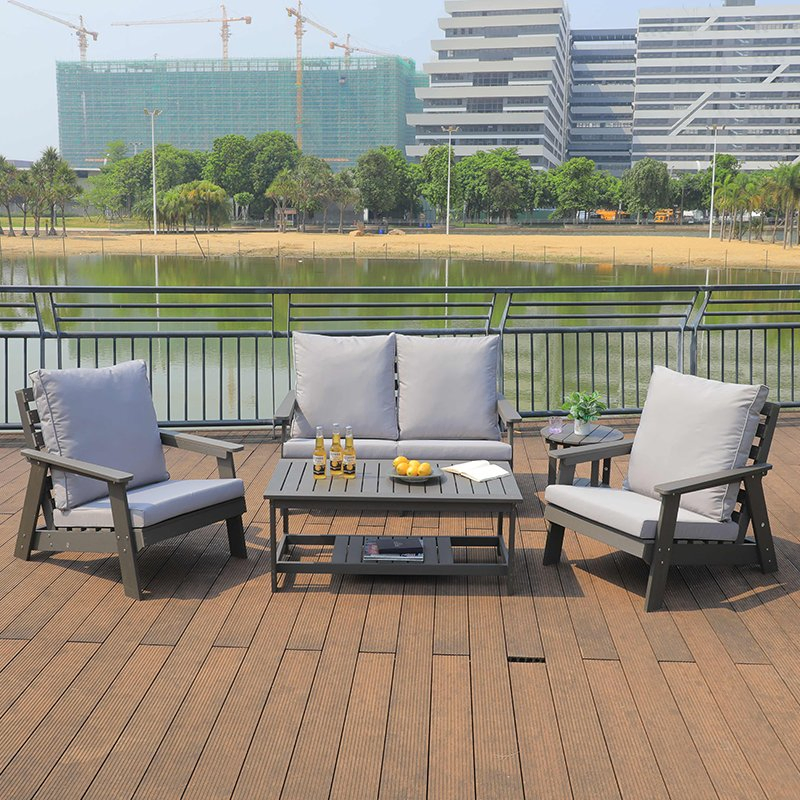 New Style Beach Furniture Patio Garden Waterproof Outdoor Plastic Wood Sofa Set
