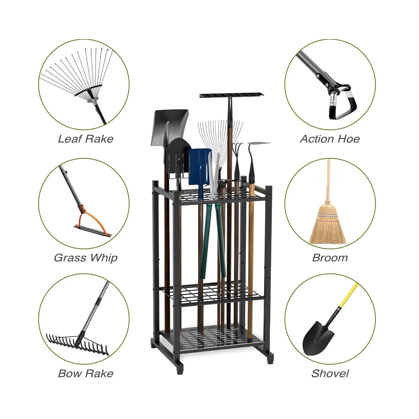 Heavy Duty Steel Garden Tool Stand Long Handle Tools Storage Organizer