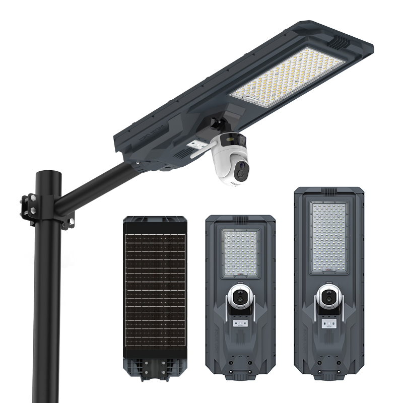 800W 1200W Outdoor Lighting Waterproof Integrated All in One Solar Street Light and 4G or WiFi Solar Dual CCTV Camera