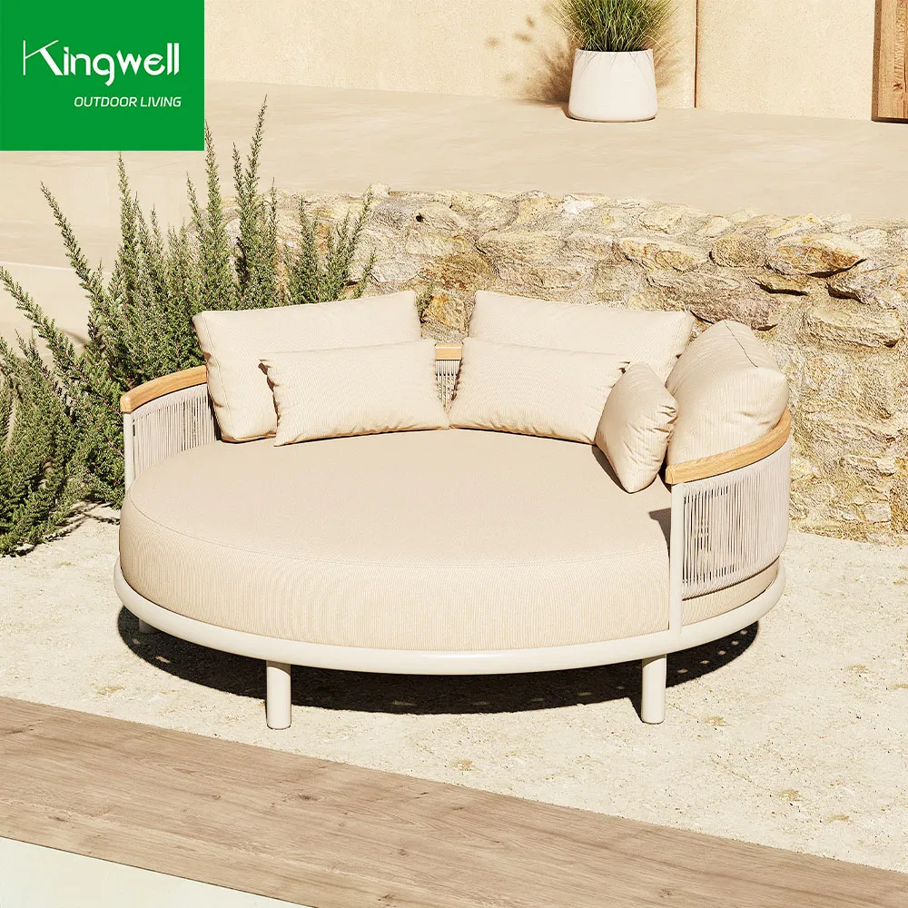 Leisure Garden Aluminum Outdoor Furniture Bed Rope Woven Round Daybed for Hotel Patio