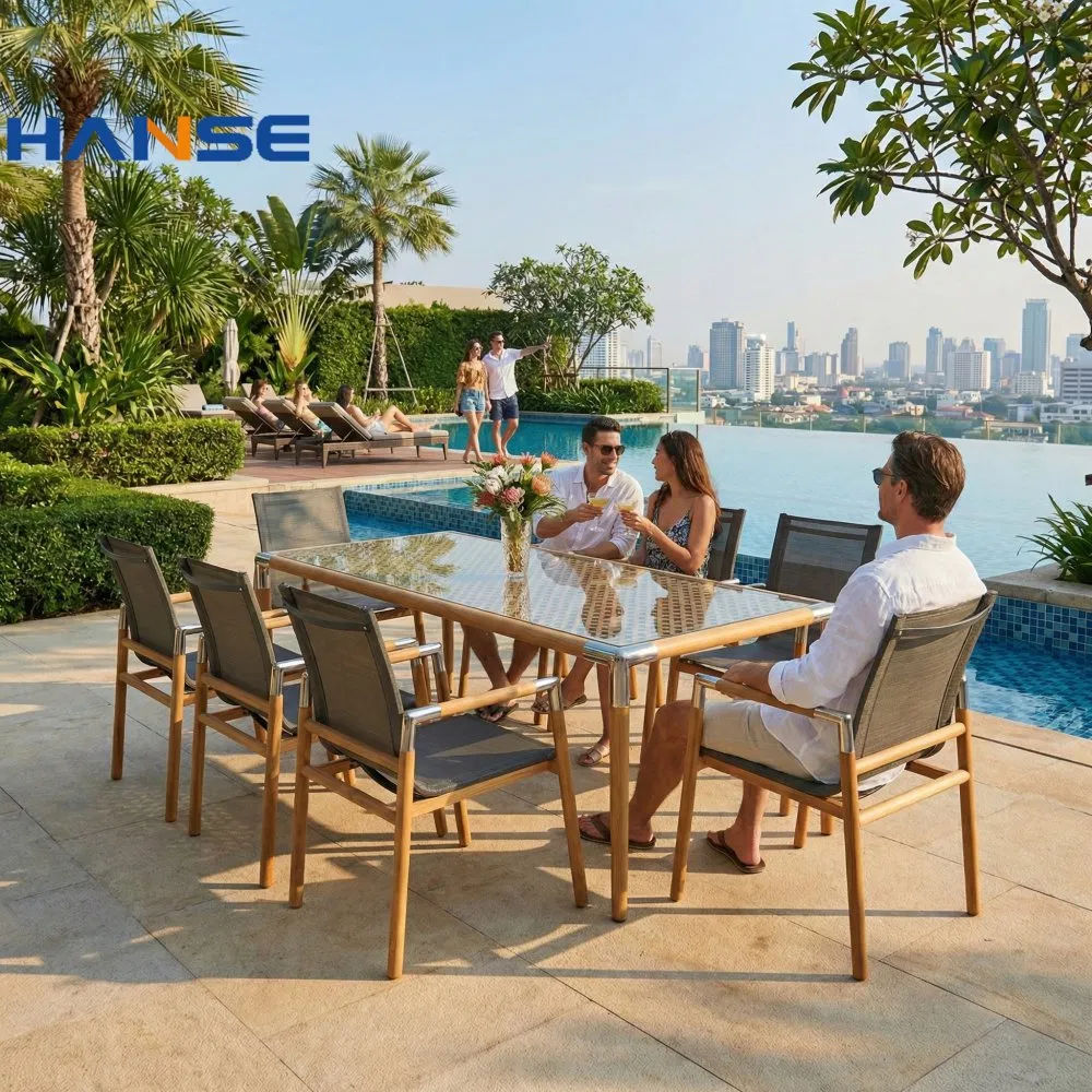 Modern Hot Sale Outdoor Rope Rattan Furniture Garden Patio Hotel Dining Table and Chairs
