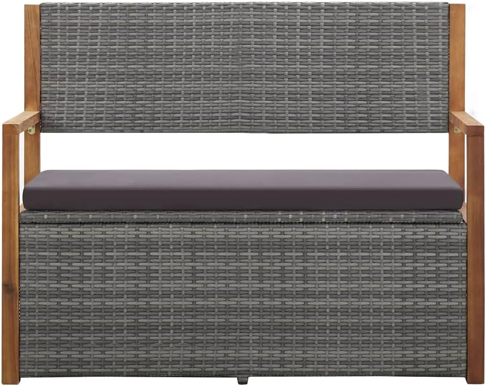 All-Weather Waterproof Outdoor Furniture 2 in 1 Poly Rattan Solid Wood Storage Benches