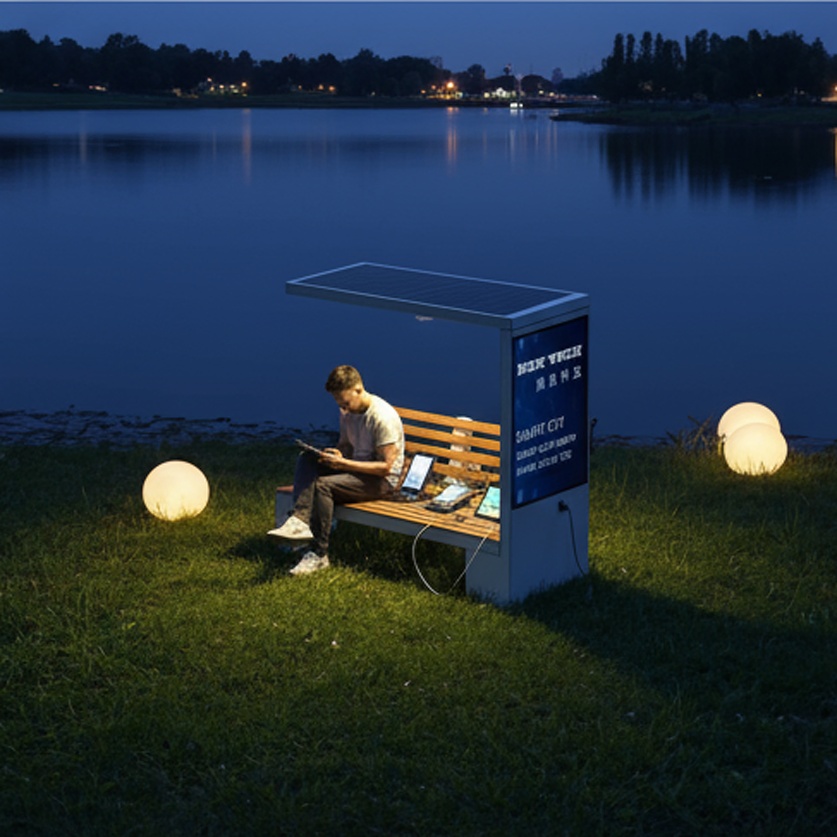 Outdoor Garden Storage Bench with Solar Energy Display Solar Bench Smart Furniture Outdoor Solar Seat