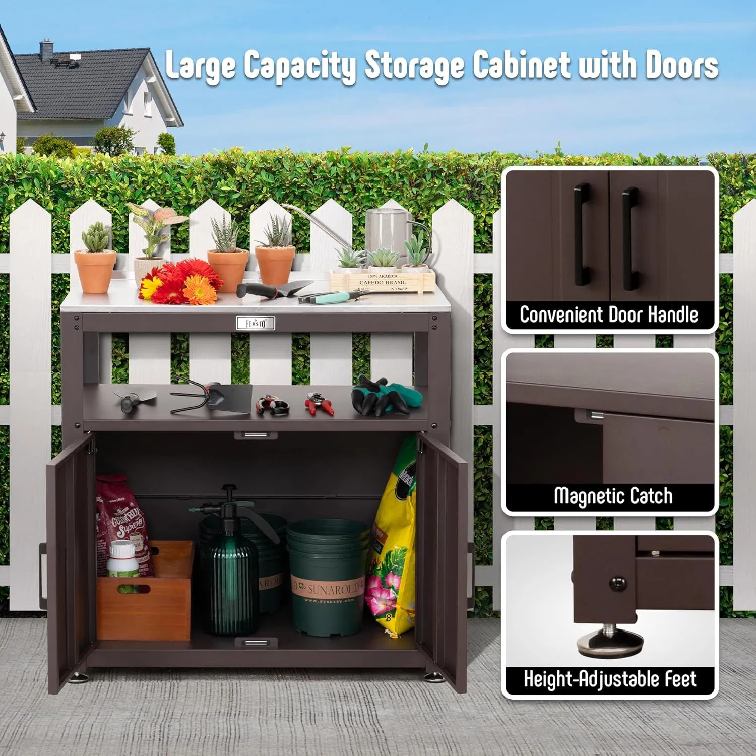 Large Capacity Stainless Steel Storage Cabinet Multi-Functional Outdoor Gardening Workbench