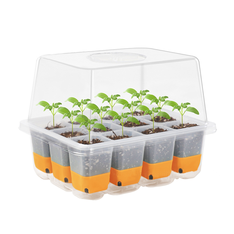 Vacuum Forming Silicone 12-Hole Seed Starting Trays with High Lid Nursery Planting Box Reusable Hole Gardening Germination Seeding Tray