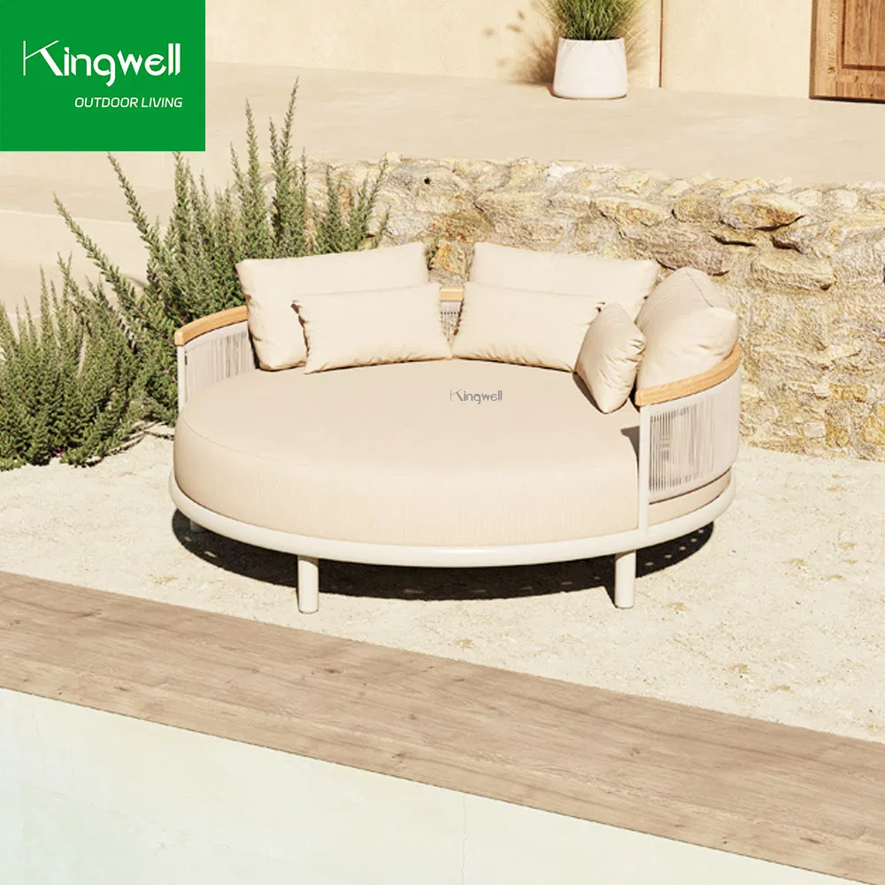 Leisure Garden Aluminum Outdoor Furniture Bed Rope Woven Round Daybed for Hotel Patio