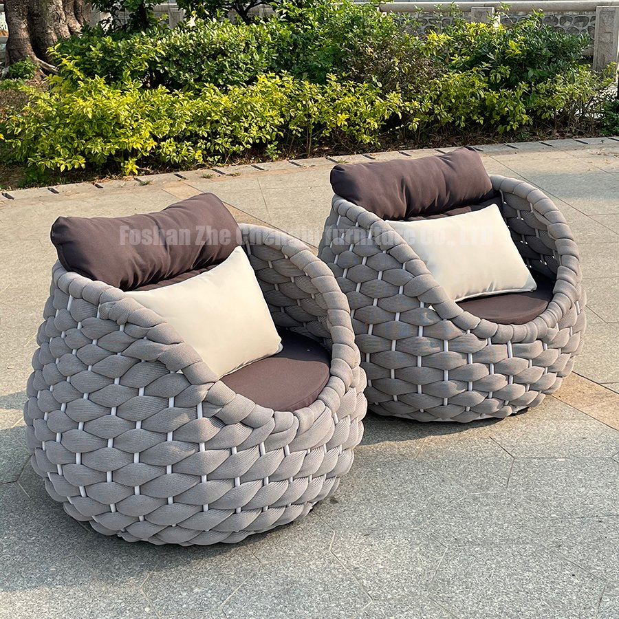 Popular Modern Balcony Hotel Lounge Chair Patio Aluminum Furniture Outdoor Garden Egg-Shaped Rope Sofa