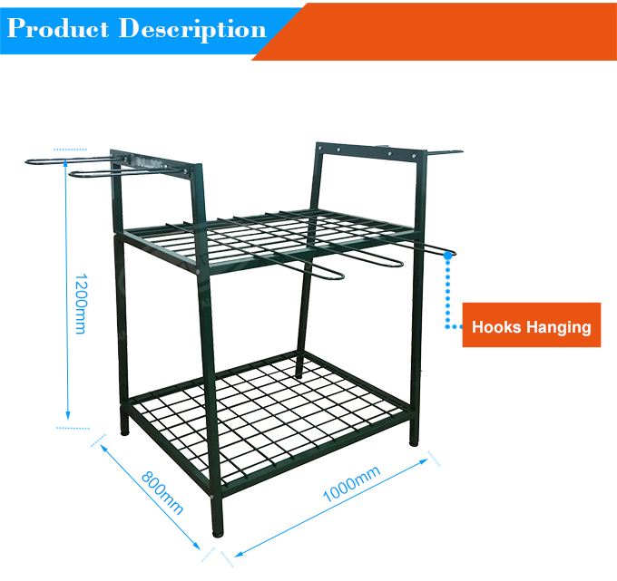 Metal Wire Mesh Floor Standing Hooks Hanging Garden Tool Organizer