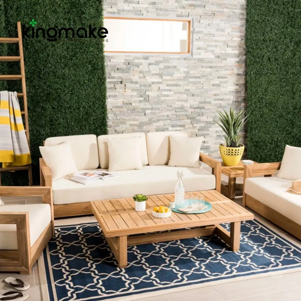 Hotel Project Sunproof Fabric Teak Wood Rope Patio Garden furniture Balcony Outdoor Sofa for Villa&Hotel