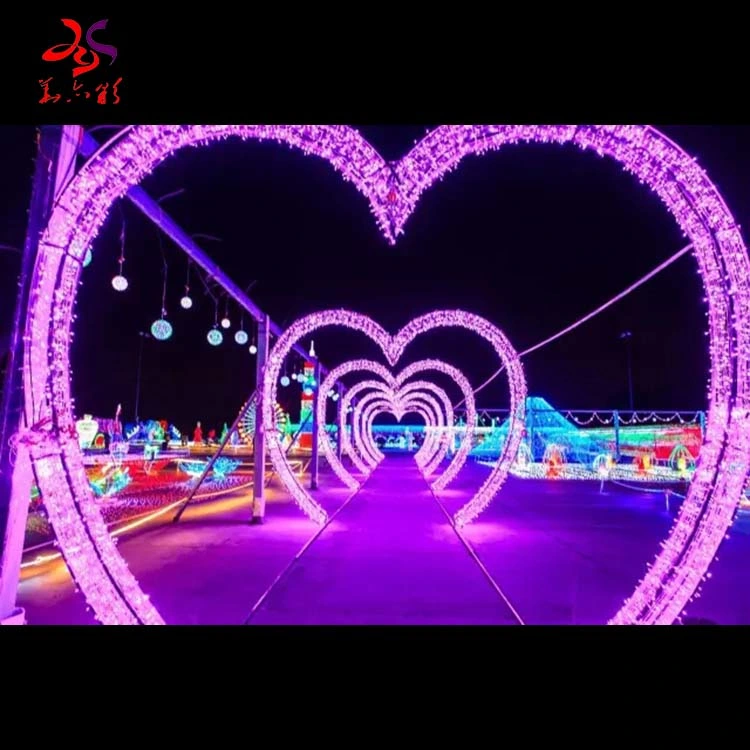 Outdoor Heart Shape Across Street LED Arch Tunnel Lighting