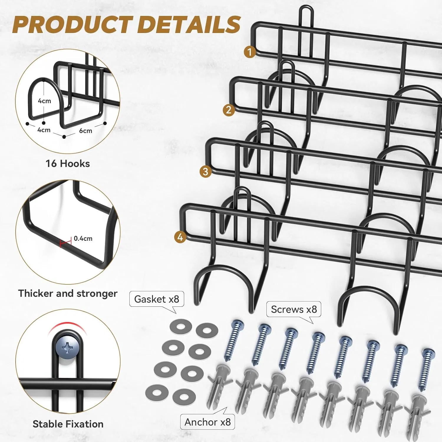 Garden Tool Rack, 4 Pack 15.9inch Garage Tool Organizer