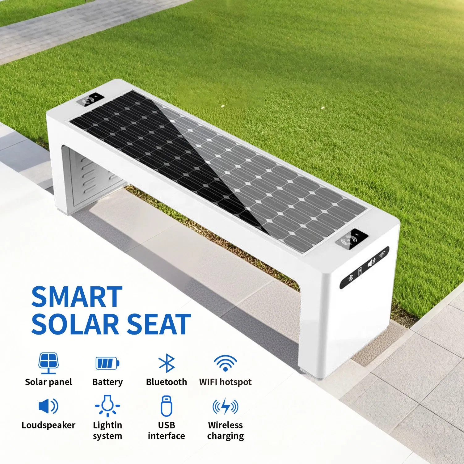 Intelligent Solar Powered Park Bench with LED Light &amp; Environment Sensor