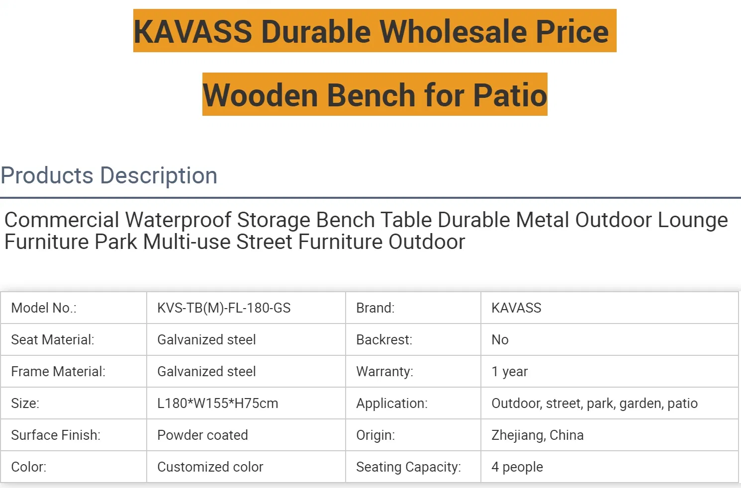 Waterproof Bench Table