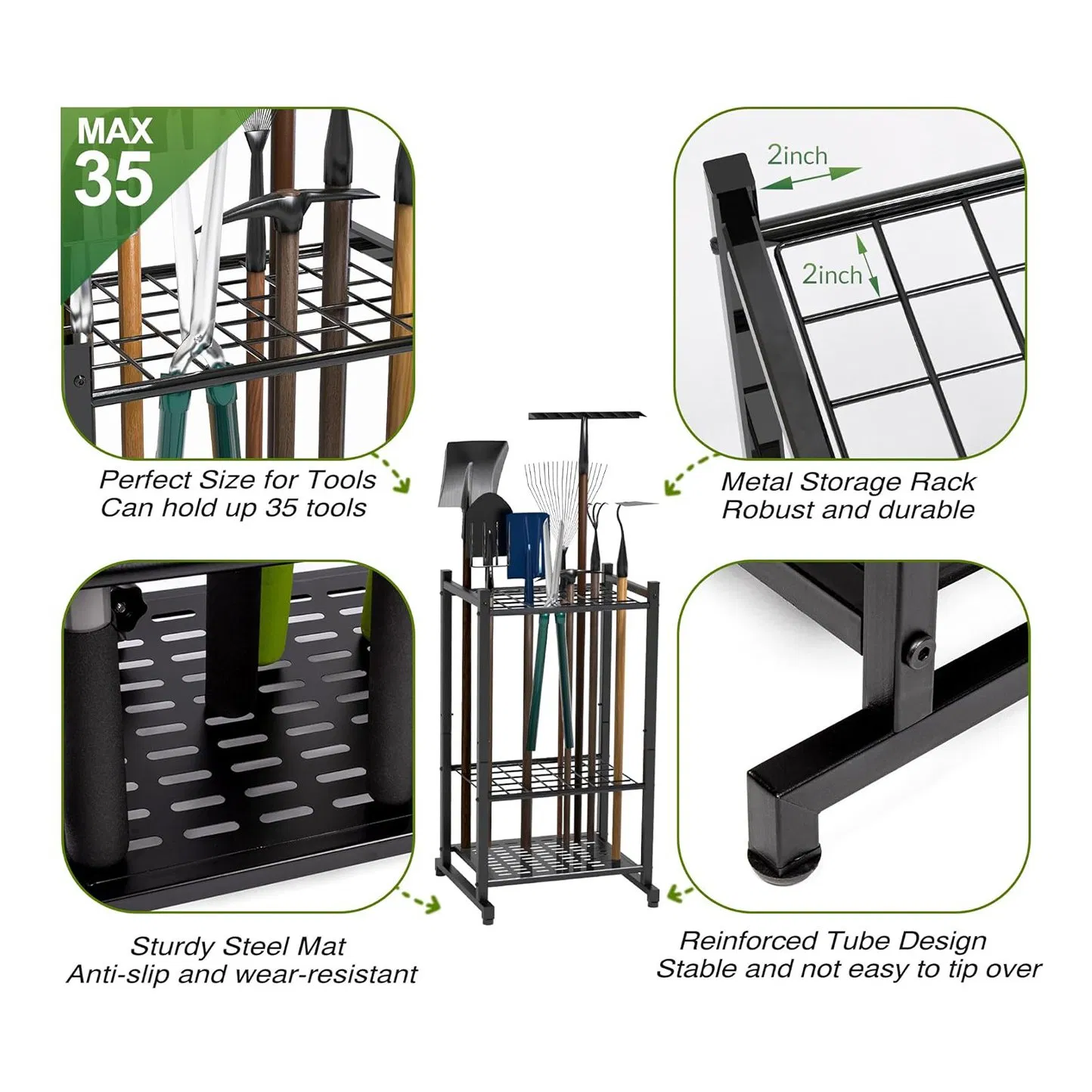 Heavy Duty Steel Garden Tool Stand Long Handle Tools Storage Organizer