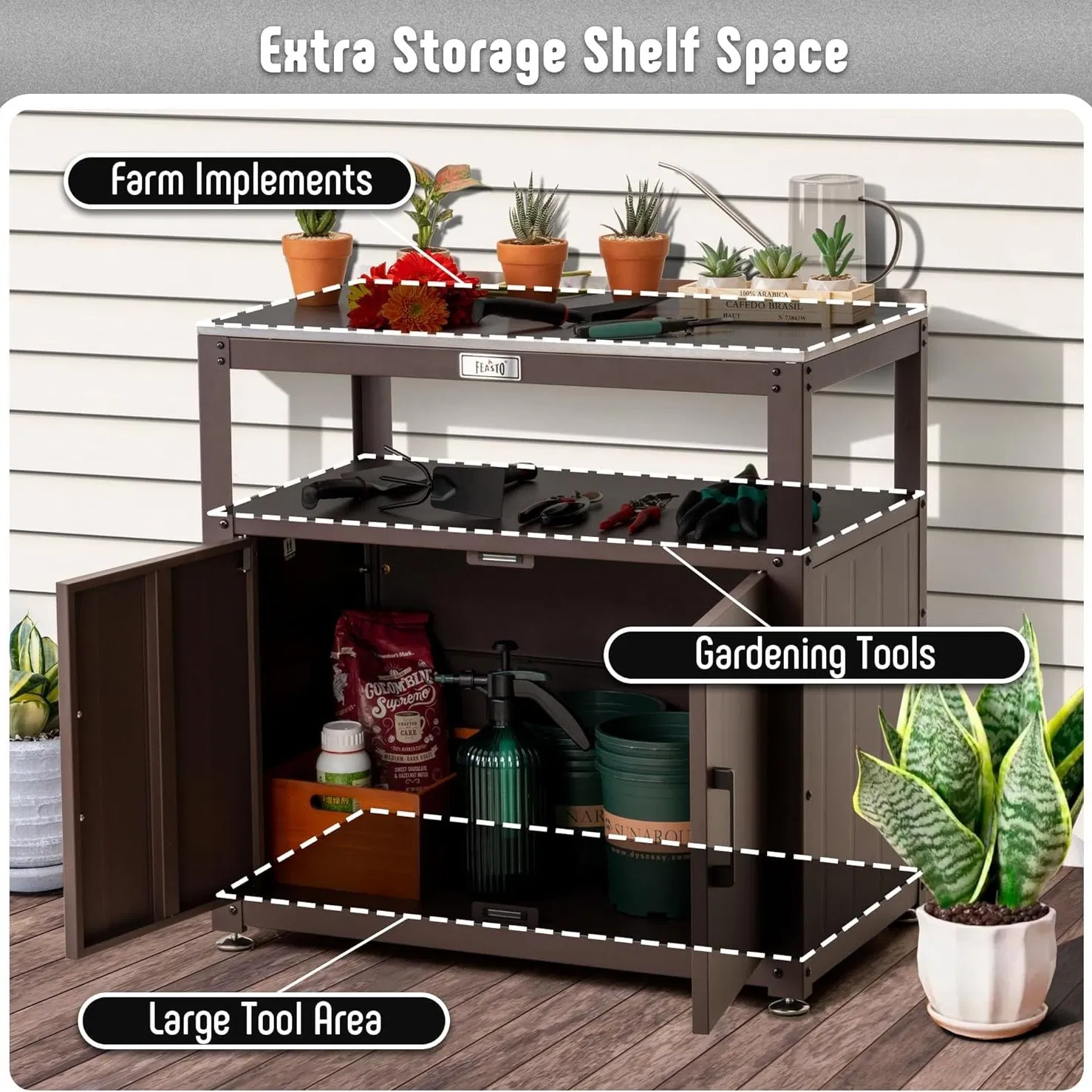 Large Capacity Stainless Steel Storage Cabinet Multi-Functional Outdoor Gardening Workbench