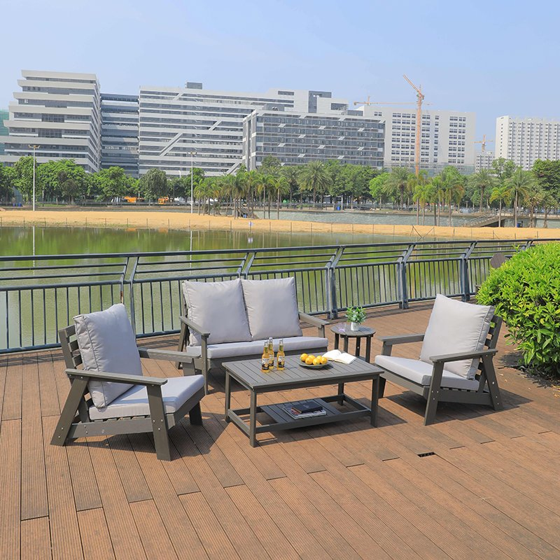 New Style Beach Furniture Patio Garden Waterproof Outdoor Plastic Wood Sofa Set