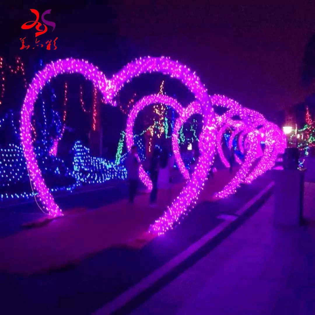 Outdoor Heart Shape Across Street LED Arch Tunnel Lighting