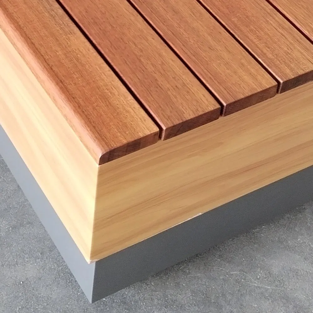 Outdoor Solid Wood Steel Storage Long Bench Park Benches Wood Seat Benches