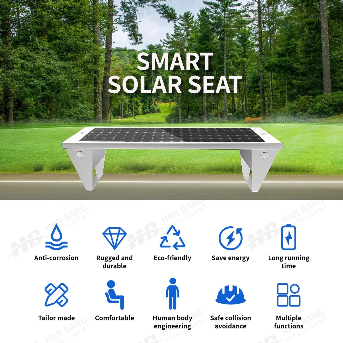 Solar Powered Smart Bench with USB for Outdoor Public Space