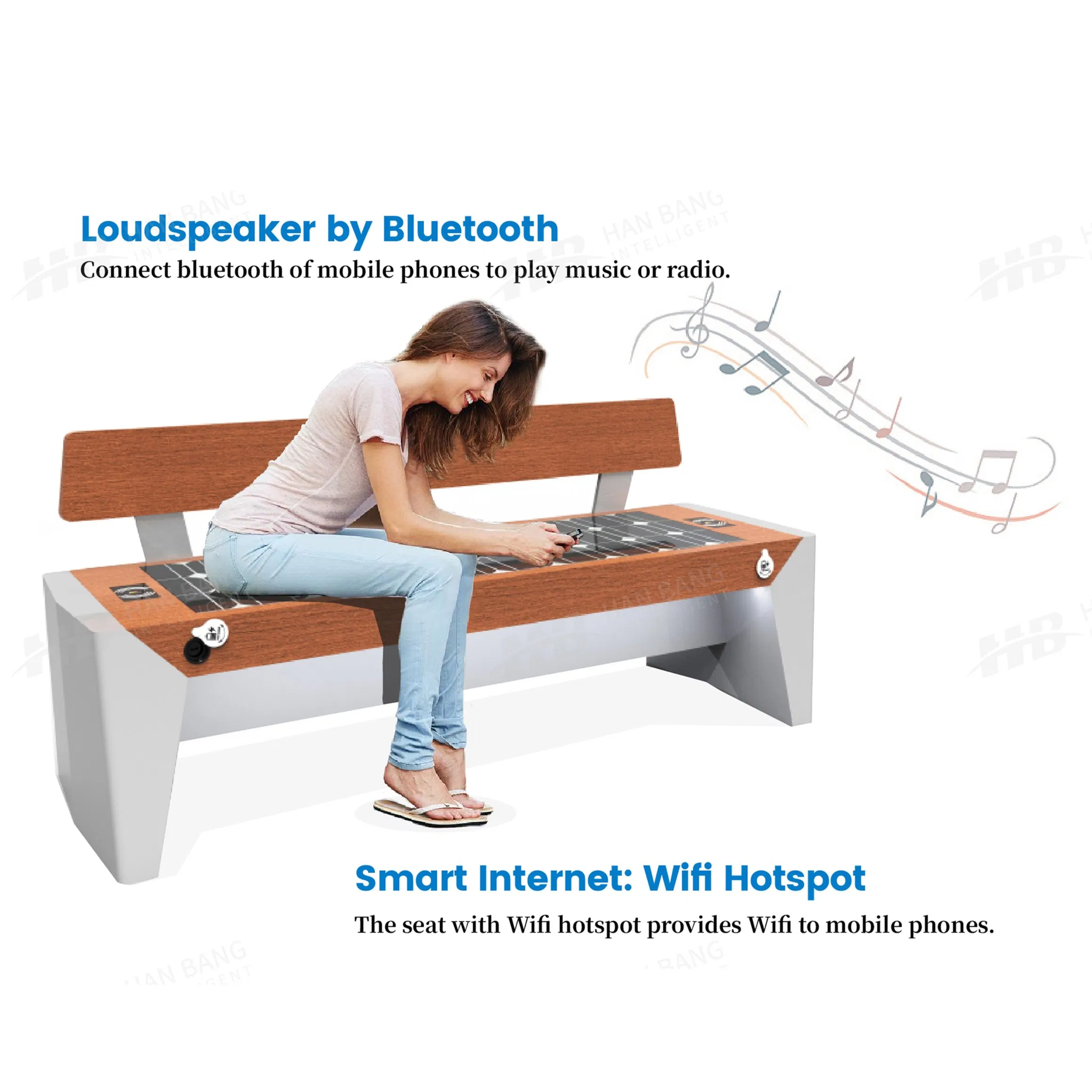 All-in-One Solar Bench for Relaxing &amp; Phone Charging in Gardens